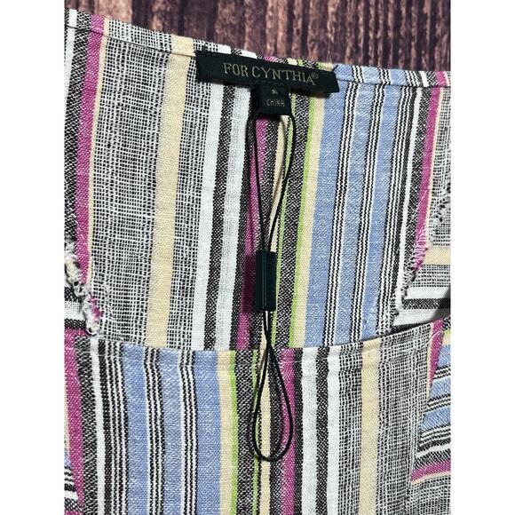 For Cynthia Dress Women Shift Linen Blend Pockets Striped Short Sleeve Size S - Picture 3 of 9
